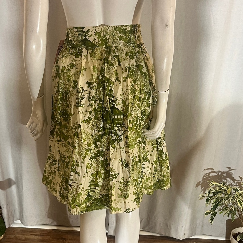Green & Cream Print A-Line Skirt - Picture 7 of 8